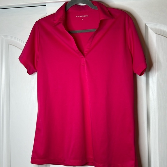 Port Authority Tops - Women's Port Authority Golf - Tennis V-Neck Polo Shirt - Size Large - Pink